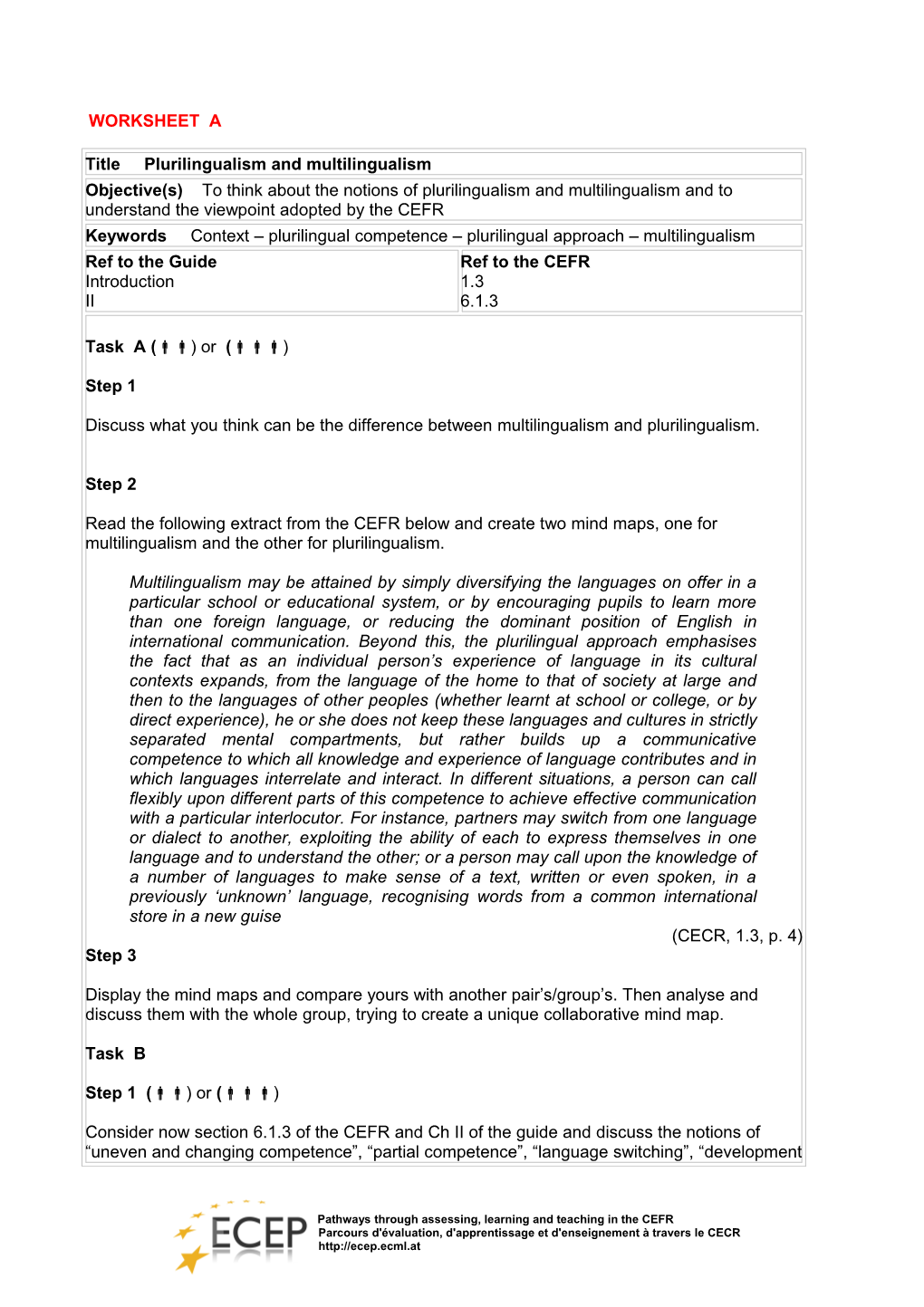 Pathways Through Assessing, Learning and Teaching in the CEFR Parcours D'évaluation