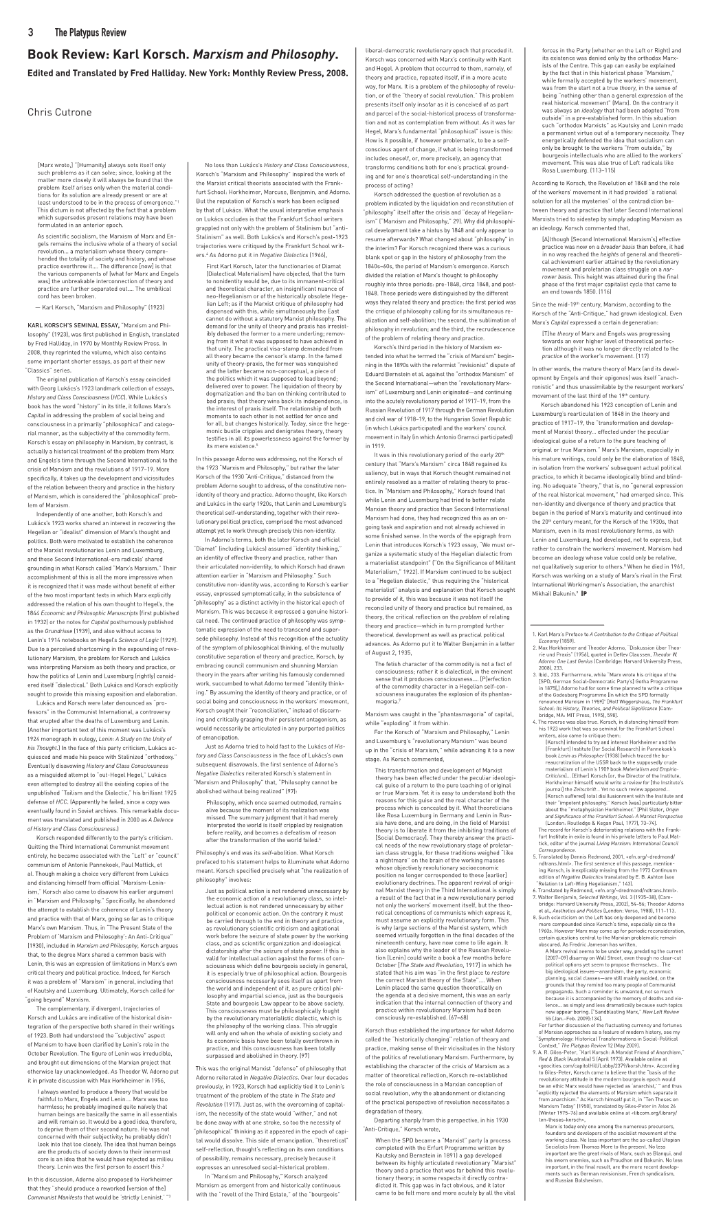 Karl Korsch. Marxism and Philosophy. Korsch Was Concerned with Marx’S Continuity with Kant Its Existence Was Denied Only by the Orthodox Marx- and Hegel