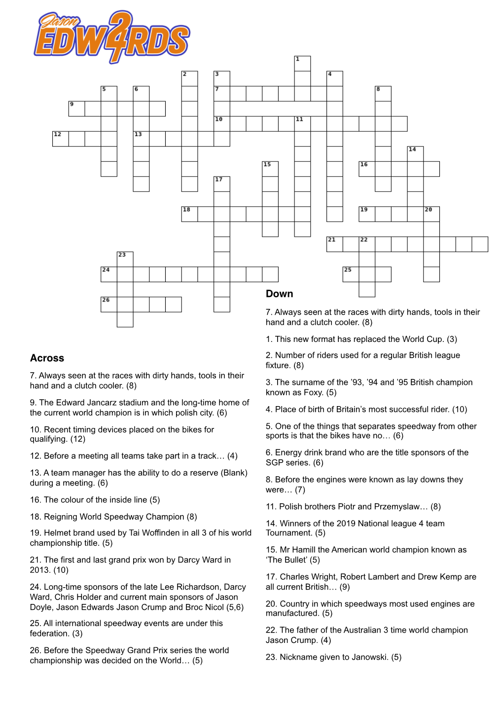 Speedway Crossword