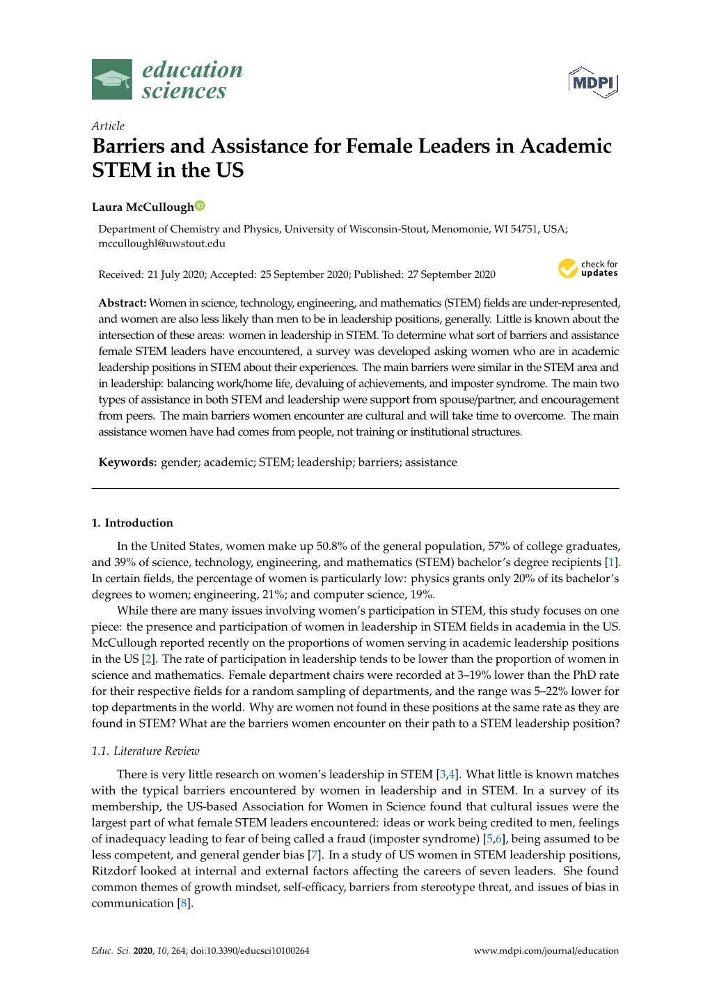 Barriers and Assistance for Female Leaders in Academic STEM in the US