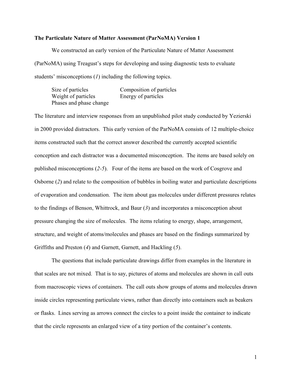 The Particulate Nature of Matter Assessment (Parnoma) Version 1