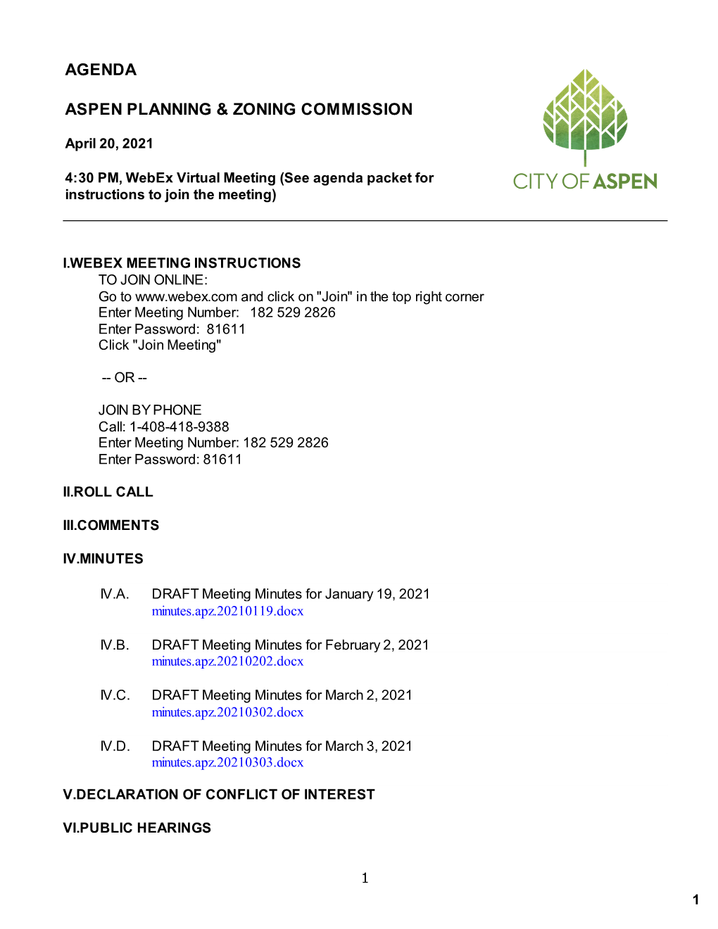 Agenda Aspen Planning & Zoning Commission