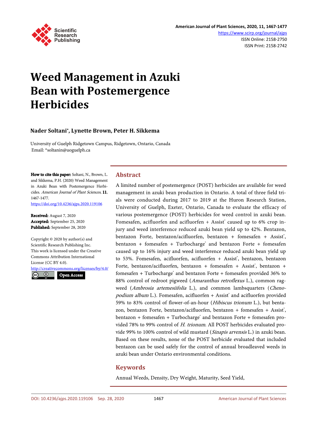 Weed Management in Azuki Bean with Postemergence Herbicides