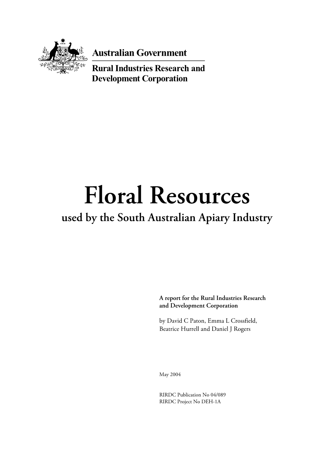 Floral Resources Used by the South Australian Apiary Industry