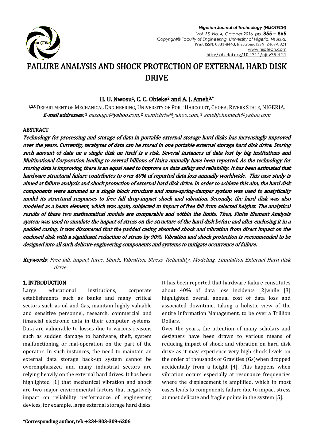 Failure Analysis and Shock Protection of External Hard Disk Drive