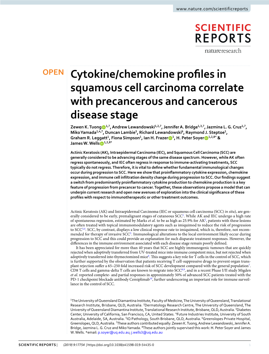 Cytokine/Chemokine Profiles in Squamous Cell Carcinoma Correlate with Precancerous and Cancerous Disease Stage