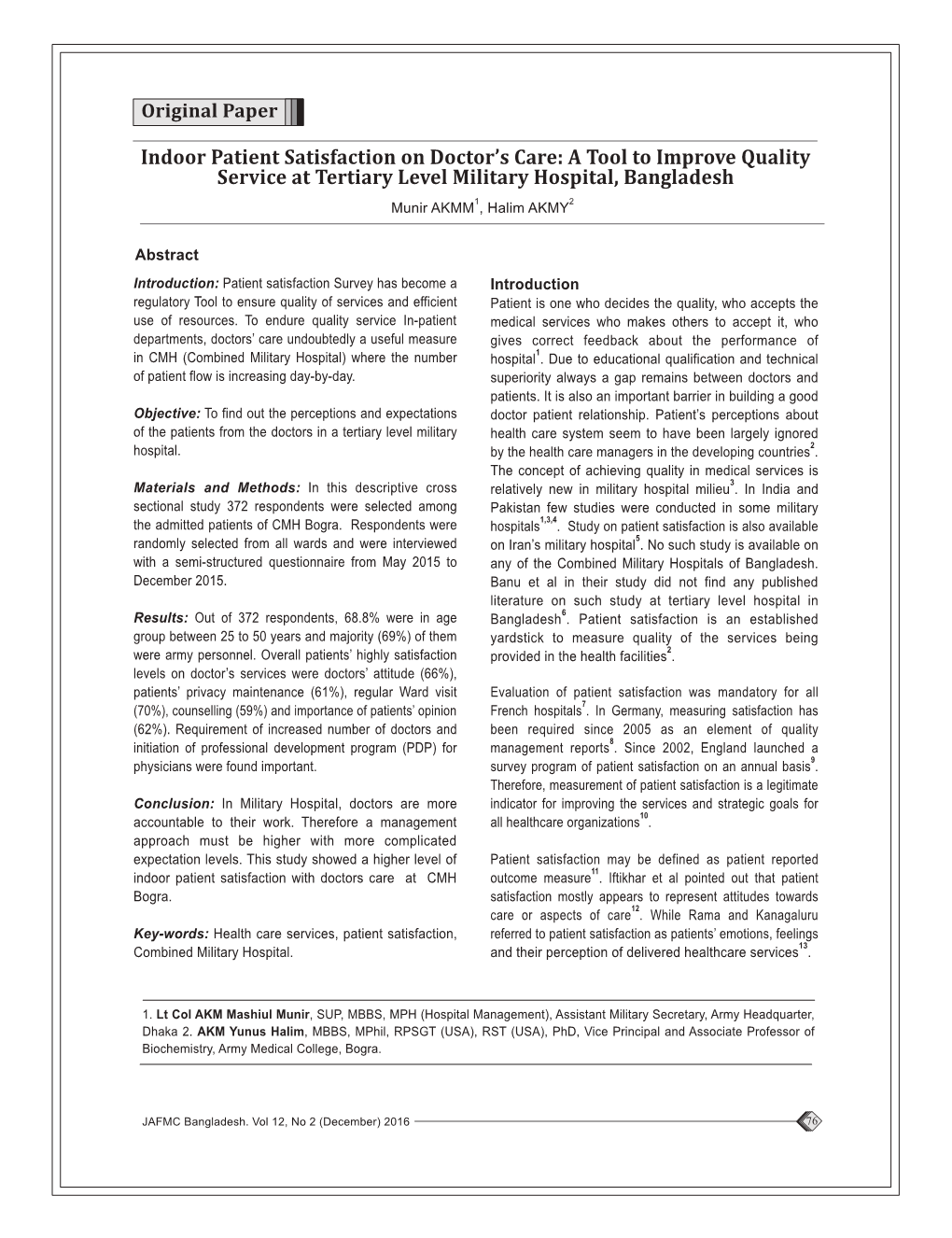 Indoor Patient Satisfaction on Doctor's Care