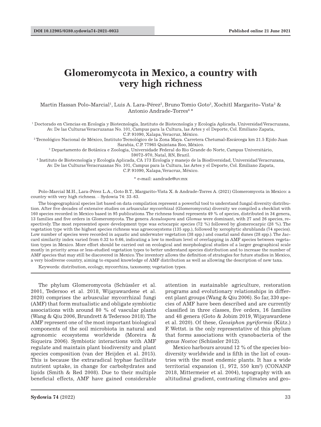 Glomeromycota in Mexico, a Country with Very High Richness