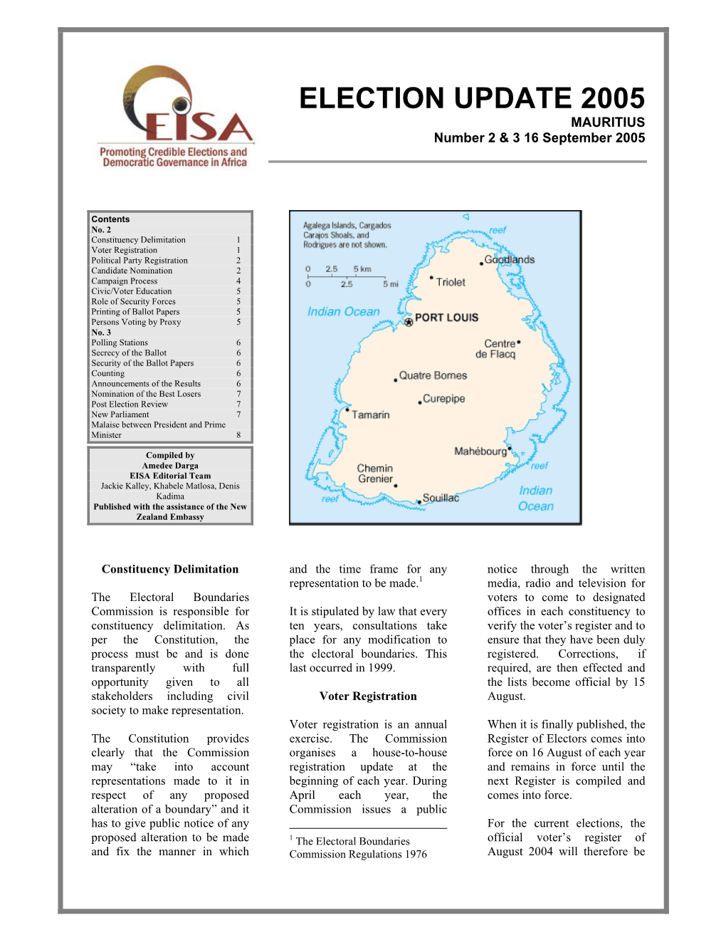 ELECTION UPDATE 2005 MAURITIUS Number 2 & 3 16 September 2005