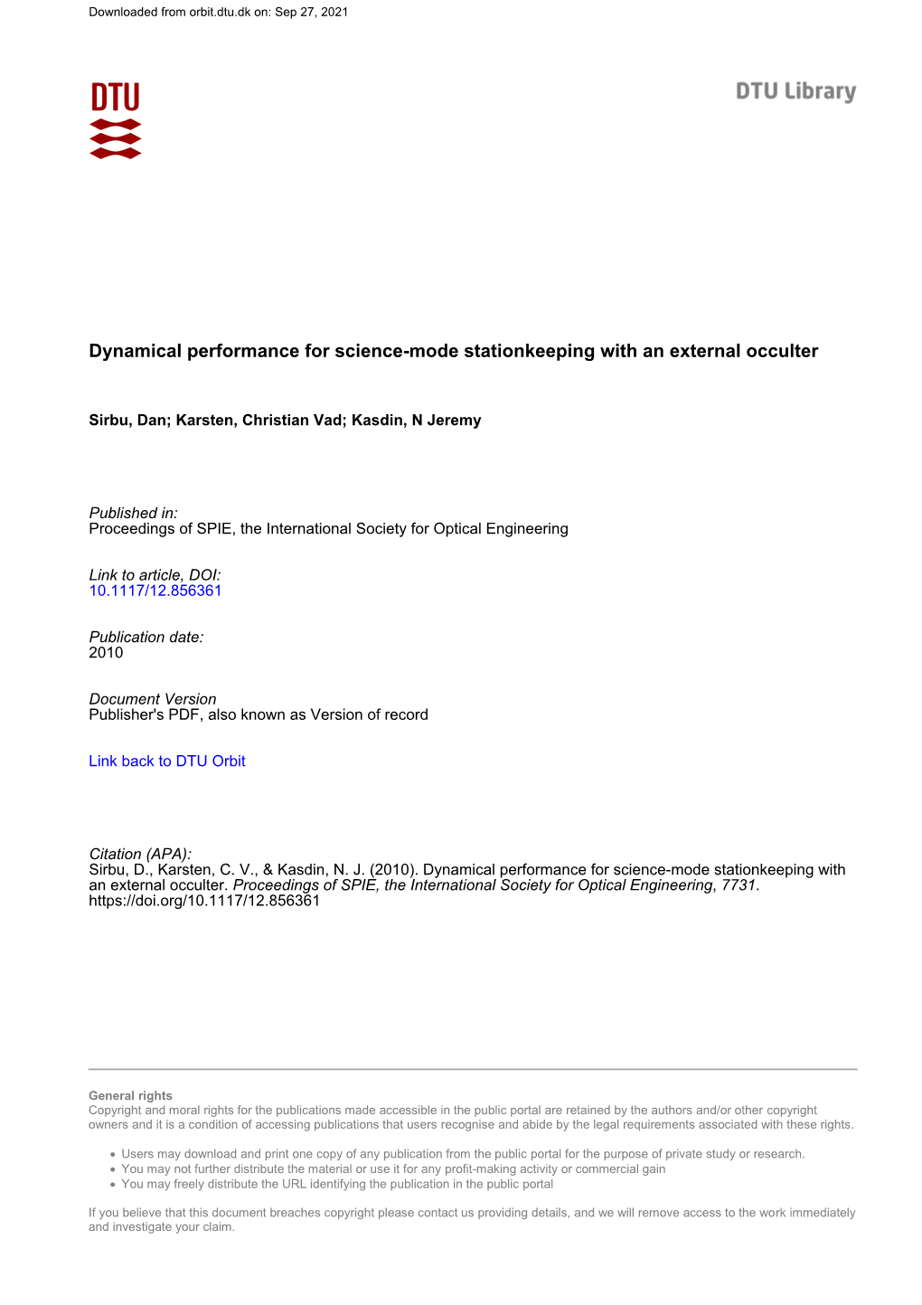 Dynamical Performance for Science-Mode Stationkeeping with an External Occulter