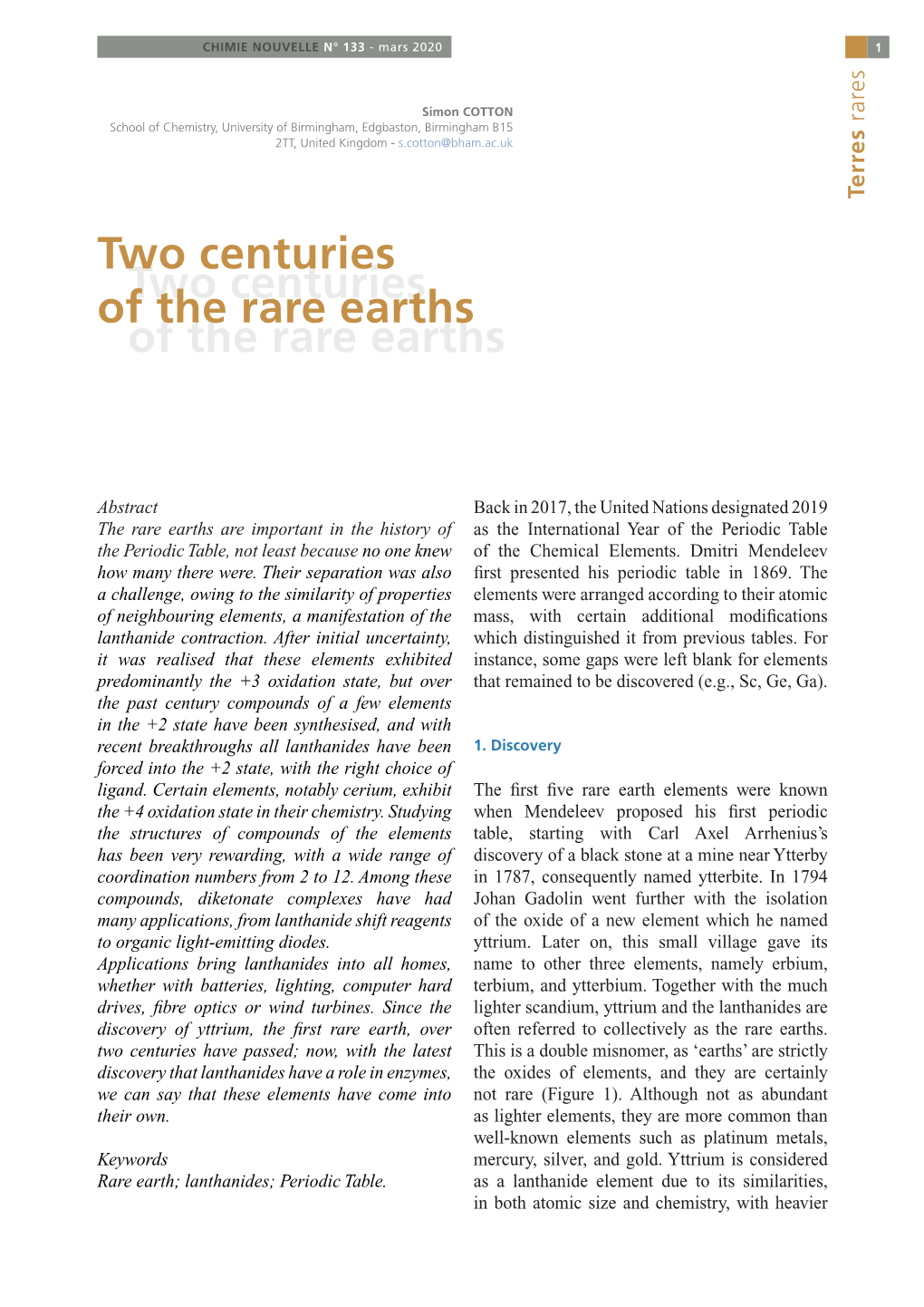 Two Centuries of the Rare Earths Two Centuries of the Rare Earths