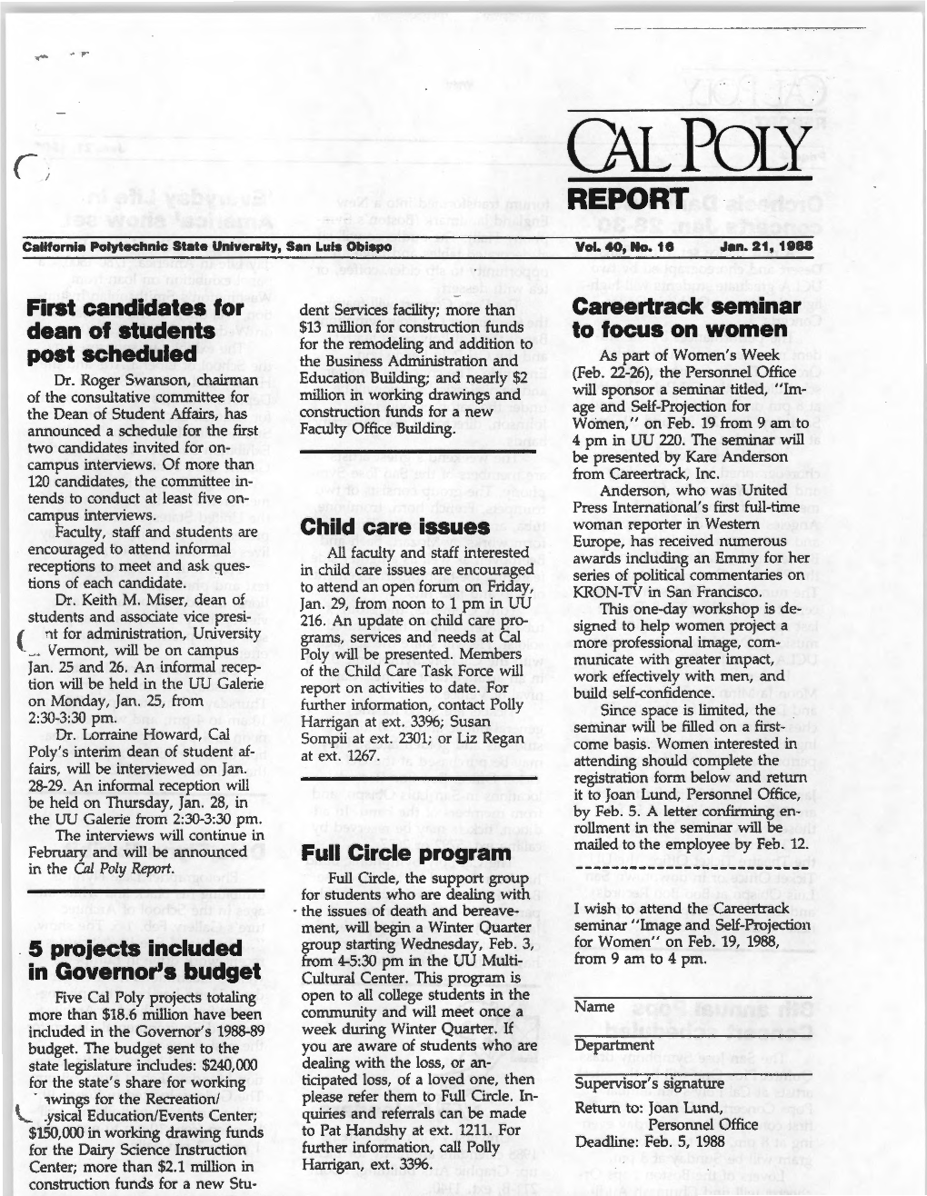 January 21, 1988 Cal Poly Report