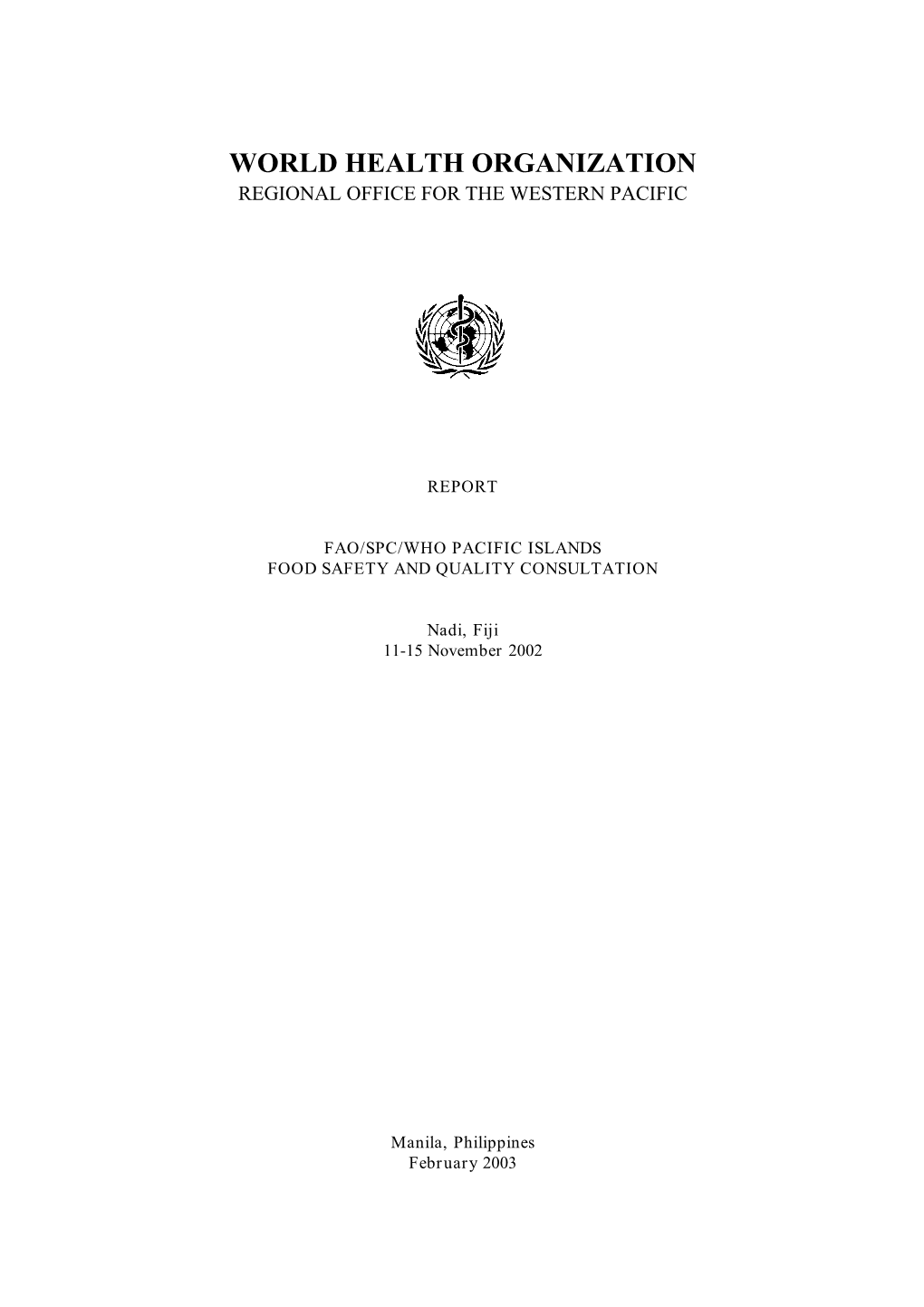 Report Fao/Spc/Who Pacific Islands Food Safety And