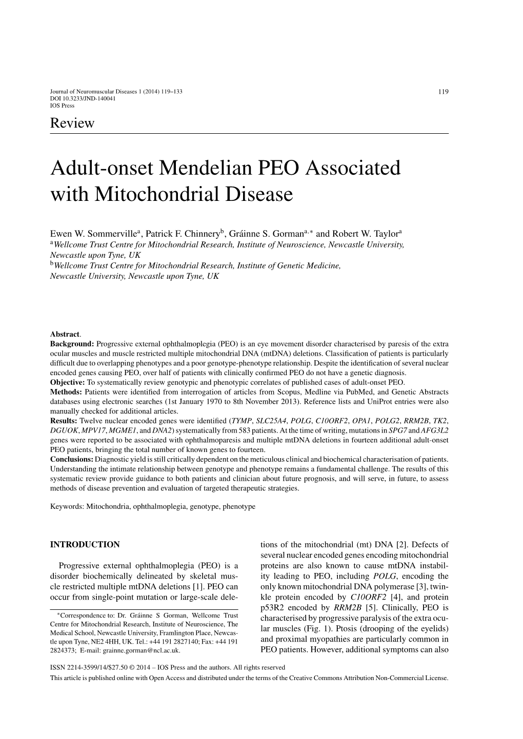 Adult-Onset Mendelian PEO Associated with Mitochondrial Disease