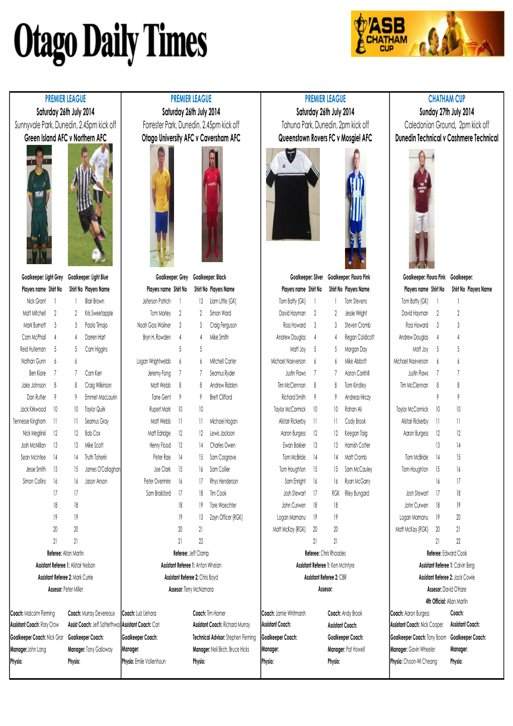 Men's Premier and Chatham Cup Schedule