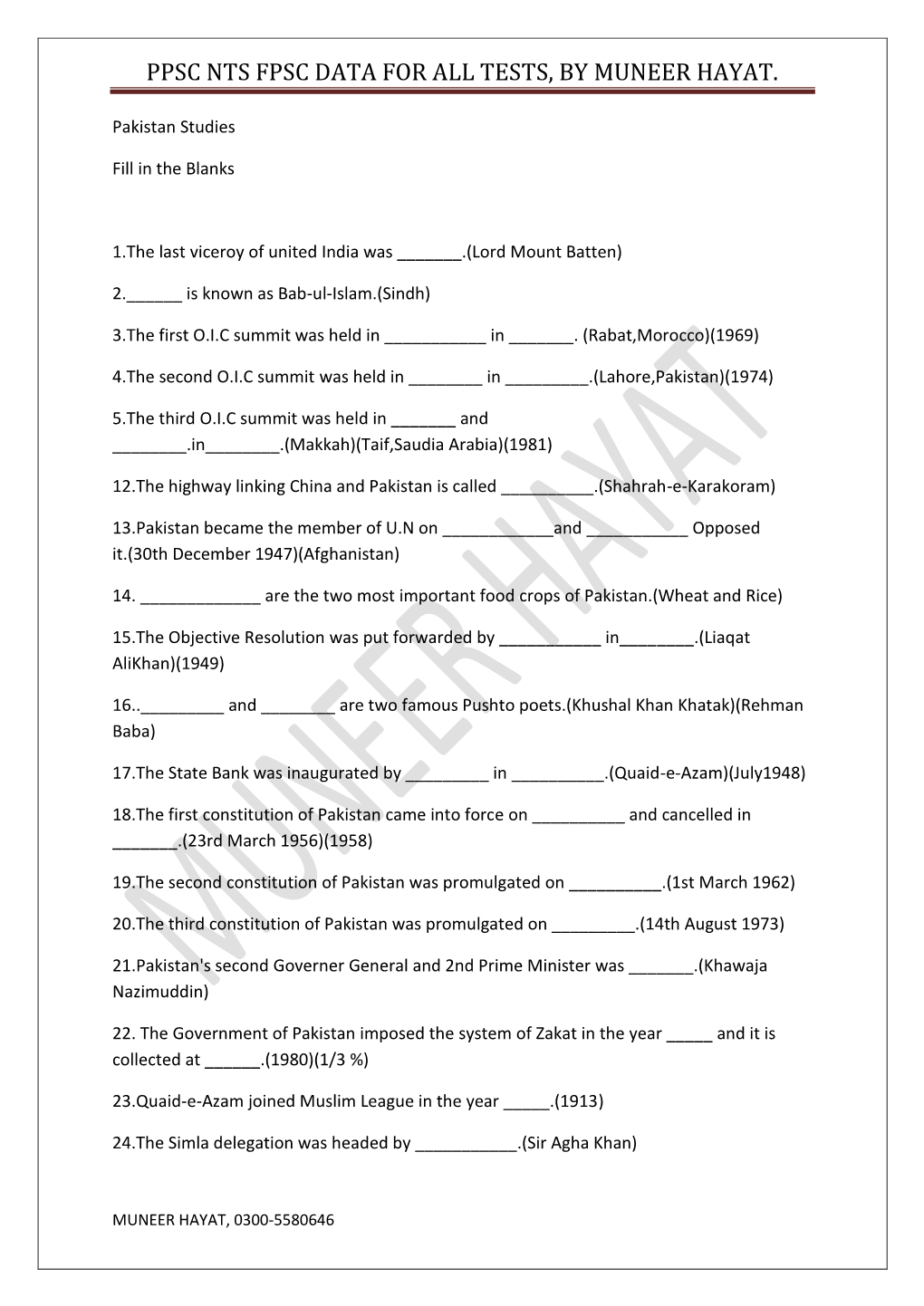 Ppsc Nts Fpsc Data for All Tests, by Muneer Hayat