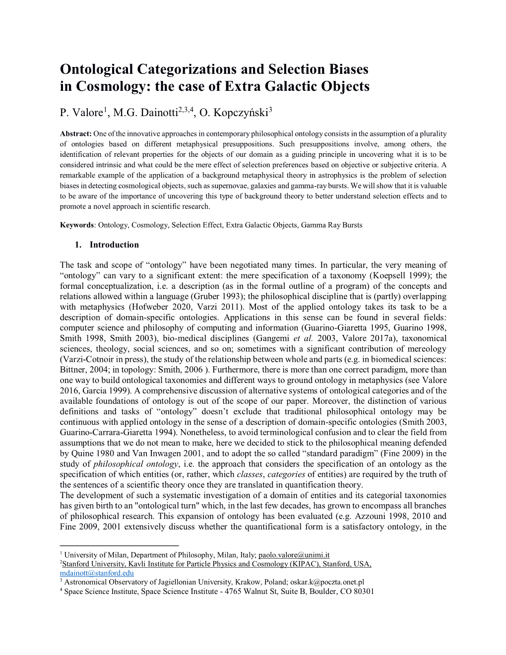 Ontological Categorizations and Selection Biases in Cosmology: the Case of Extra Galactic Objects