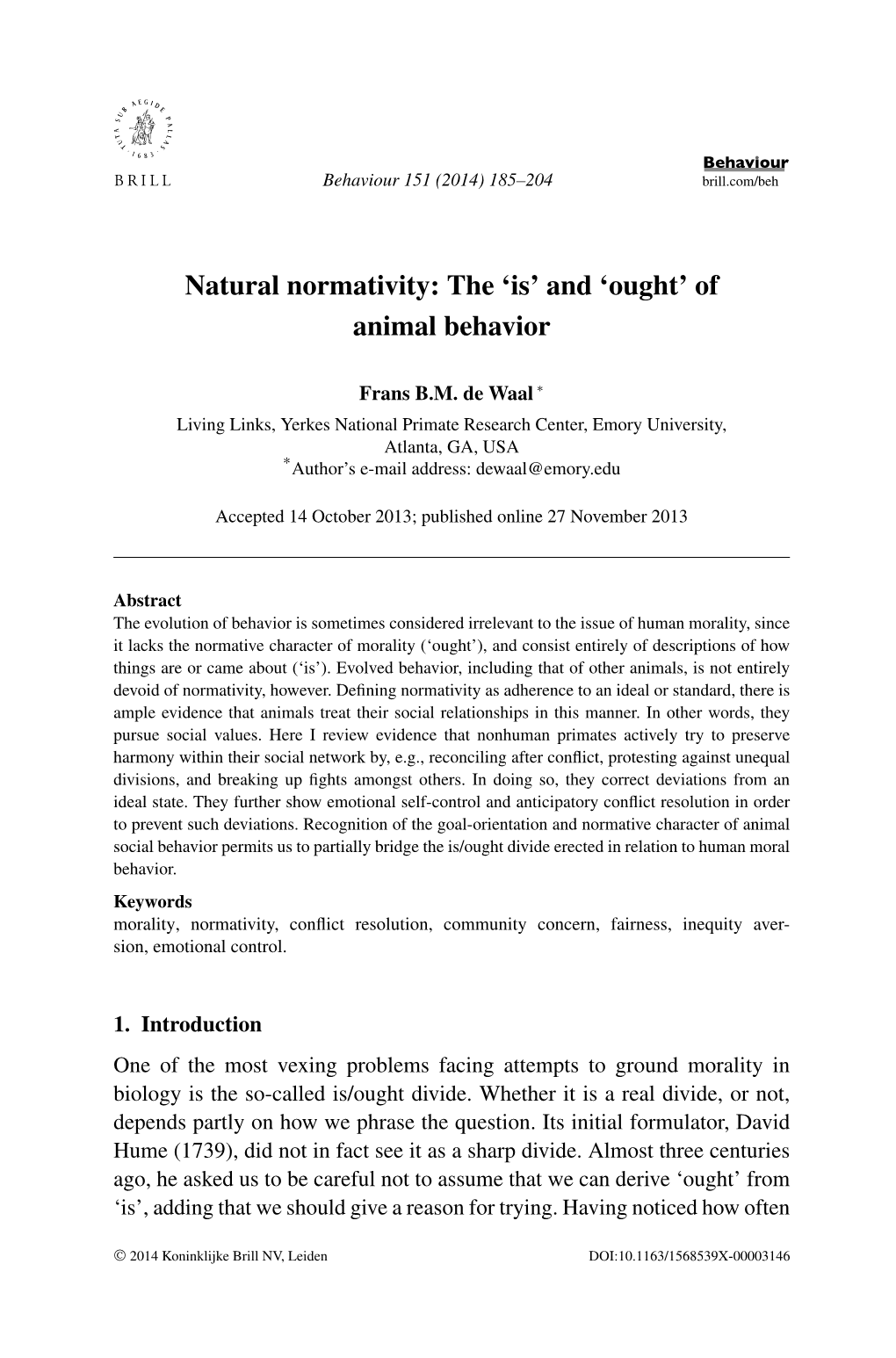 Natural Normativity: the 'Is' and 'Ought' of Animal Behavior