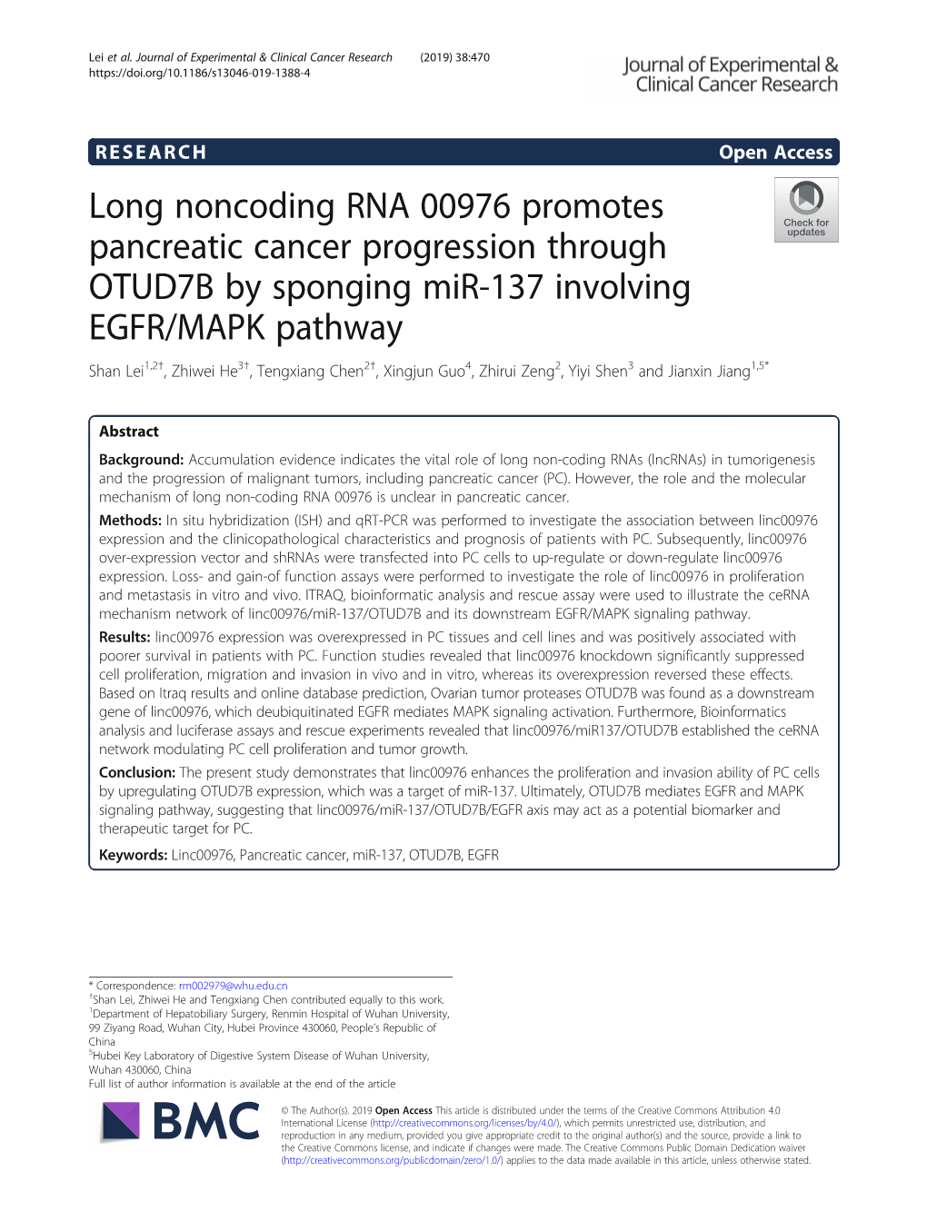Long Noncoding RNA 00976 Promotes Pancreatic Cancer