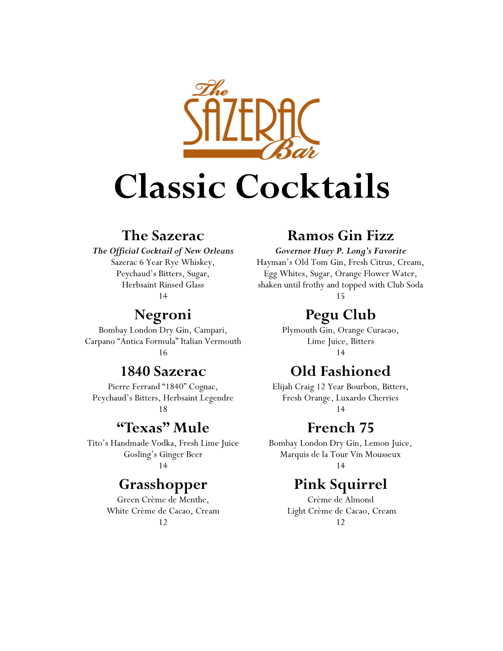 Classic Cocktails