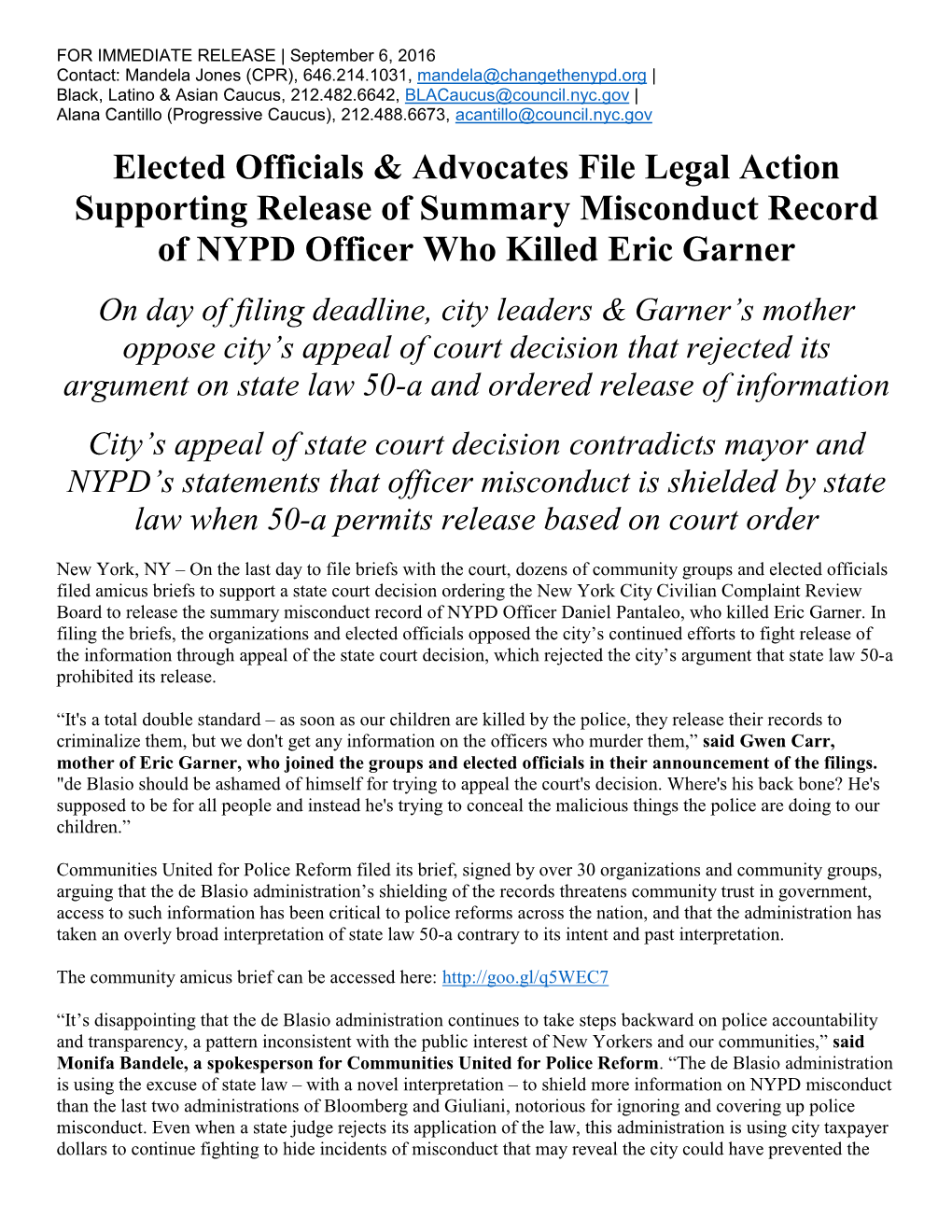 Elected Officials & Advocates File Legal Action Supporting Release Of