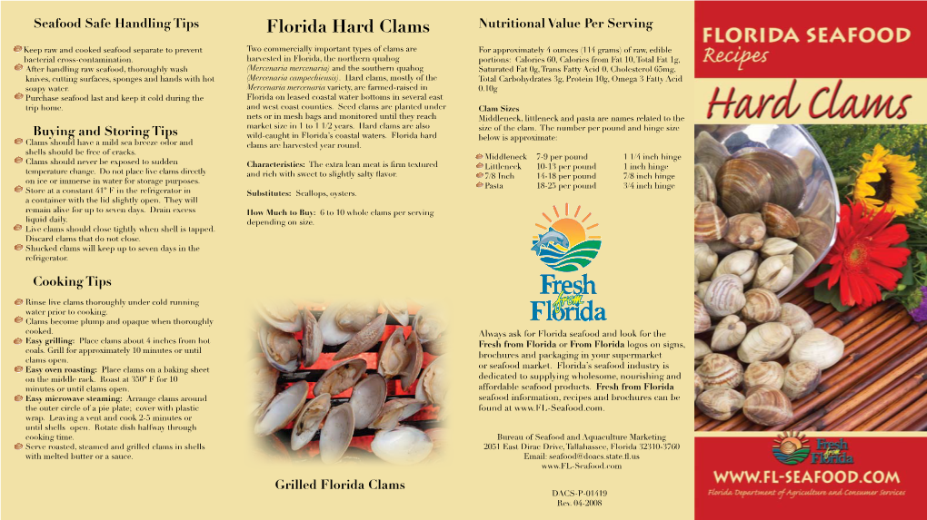 Florida Hard Clams Nutritional Value Per Serving