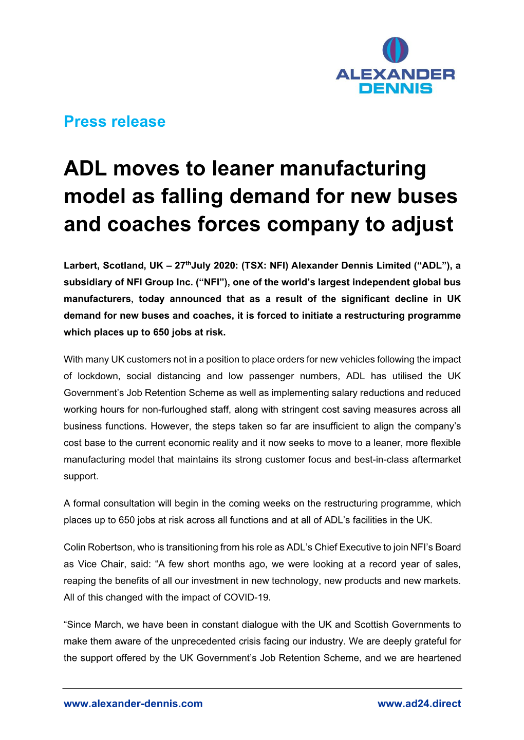 ADL Moves to Leaner Manufacturing Model As Falling Demand for New Buses and Coaches Forces Company to Adjust