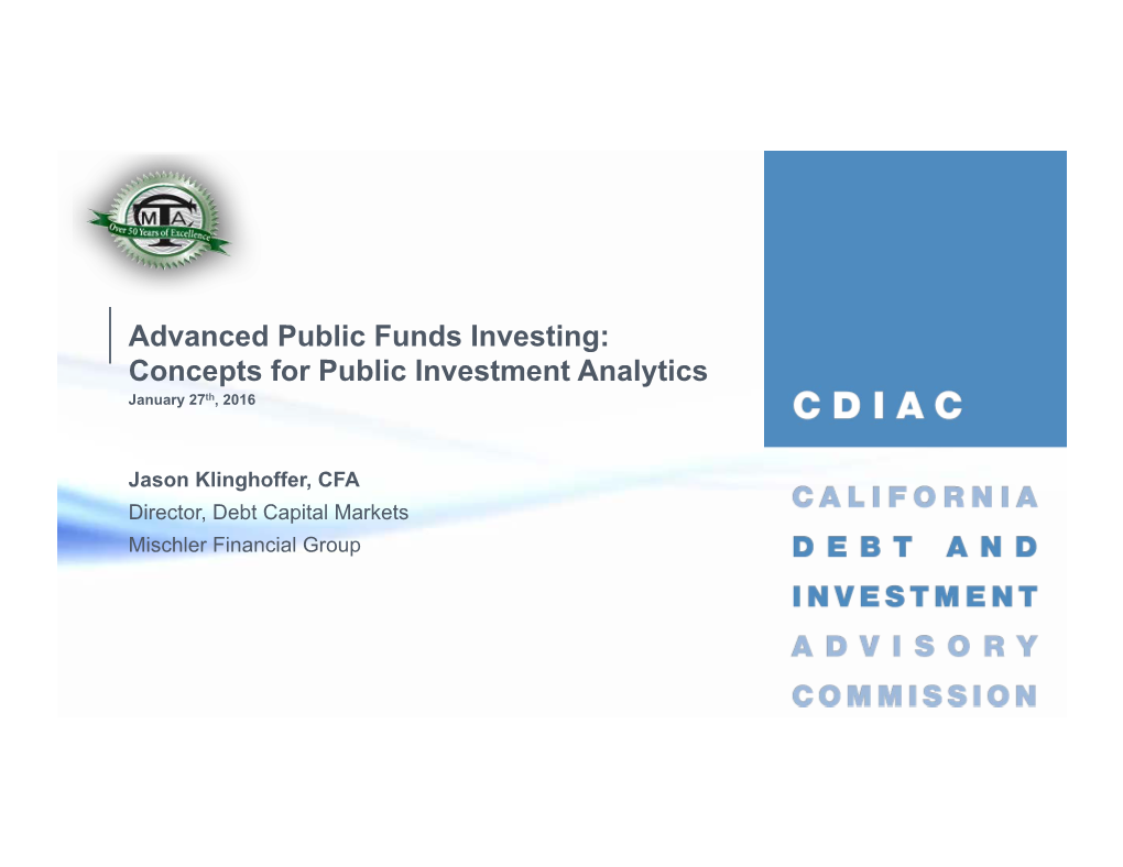 Concepts for Public Investment Analytics January 27Th, 2016