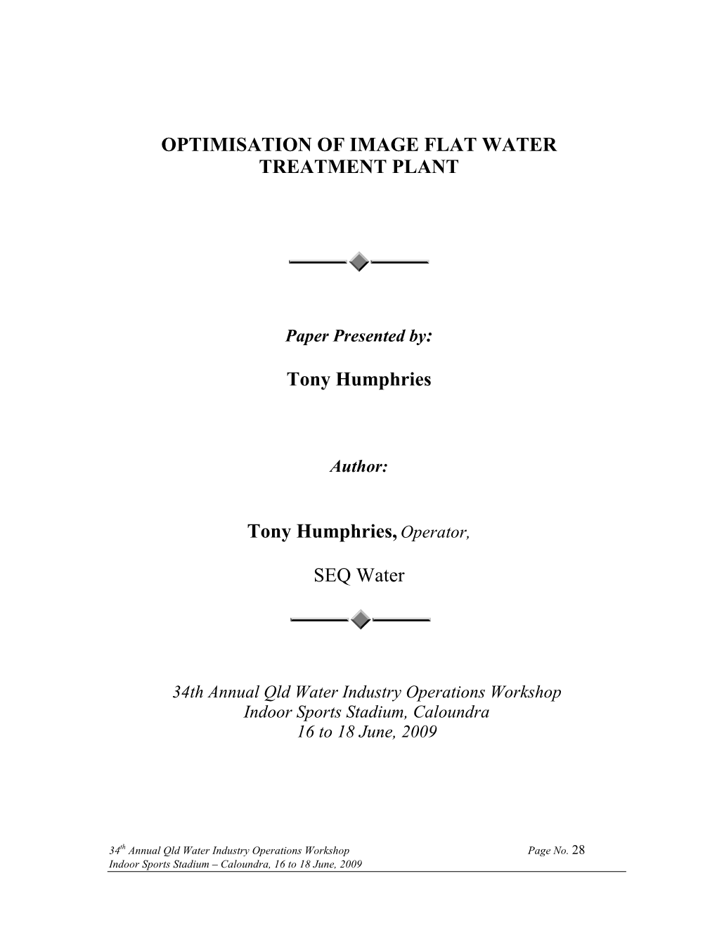 Optimisation of Image Flat Water Treatment Plant