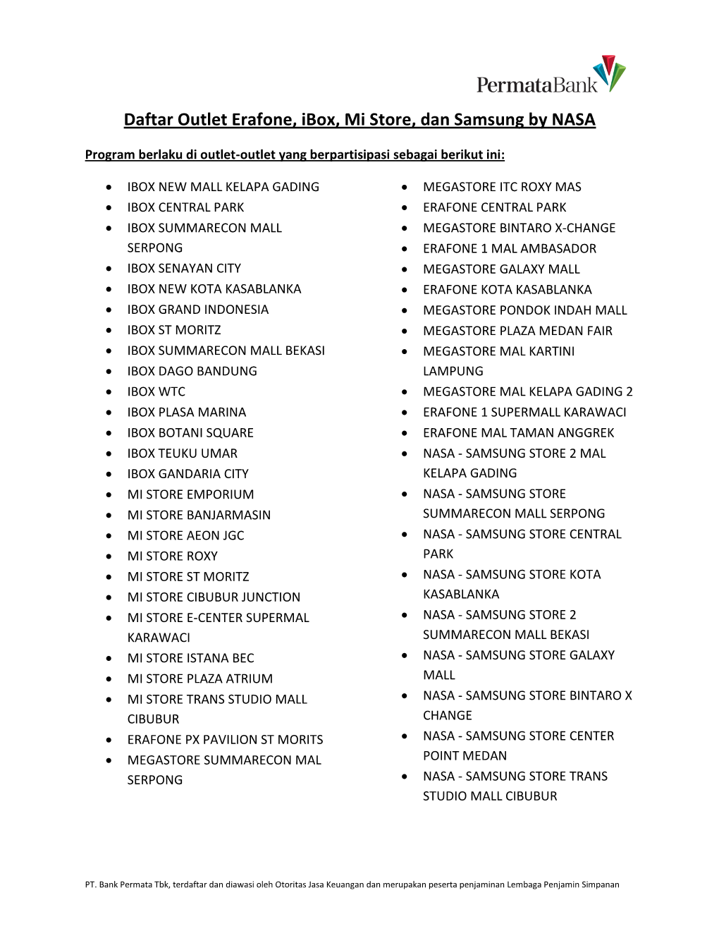 Daftar Outlet Erafone, Ibox, Mi Store, Dan Samsung by NASA