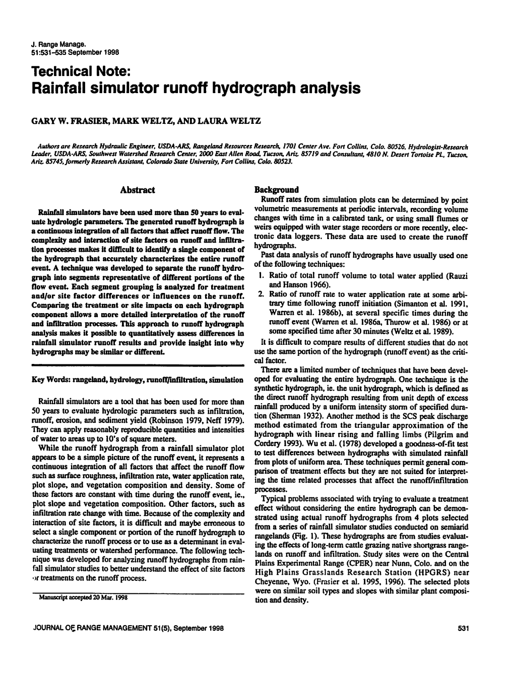 Rainfall Simulator Runoff Hydrograph Analysis