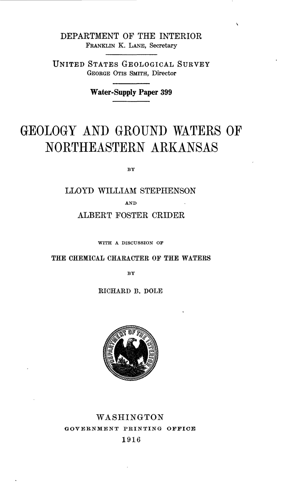 Geology and Ground Waters of Northeastern Arkansas