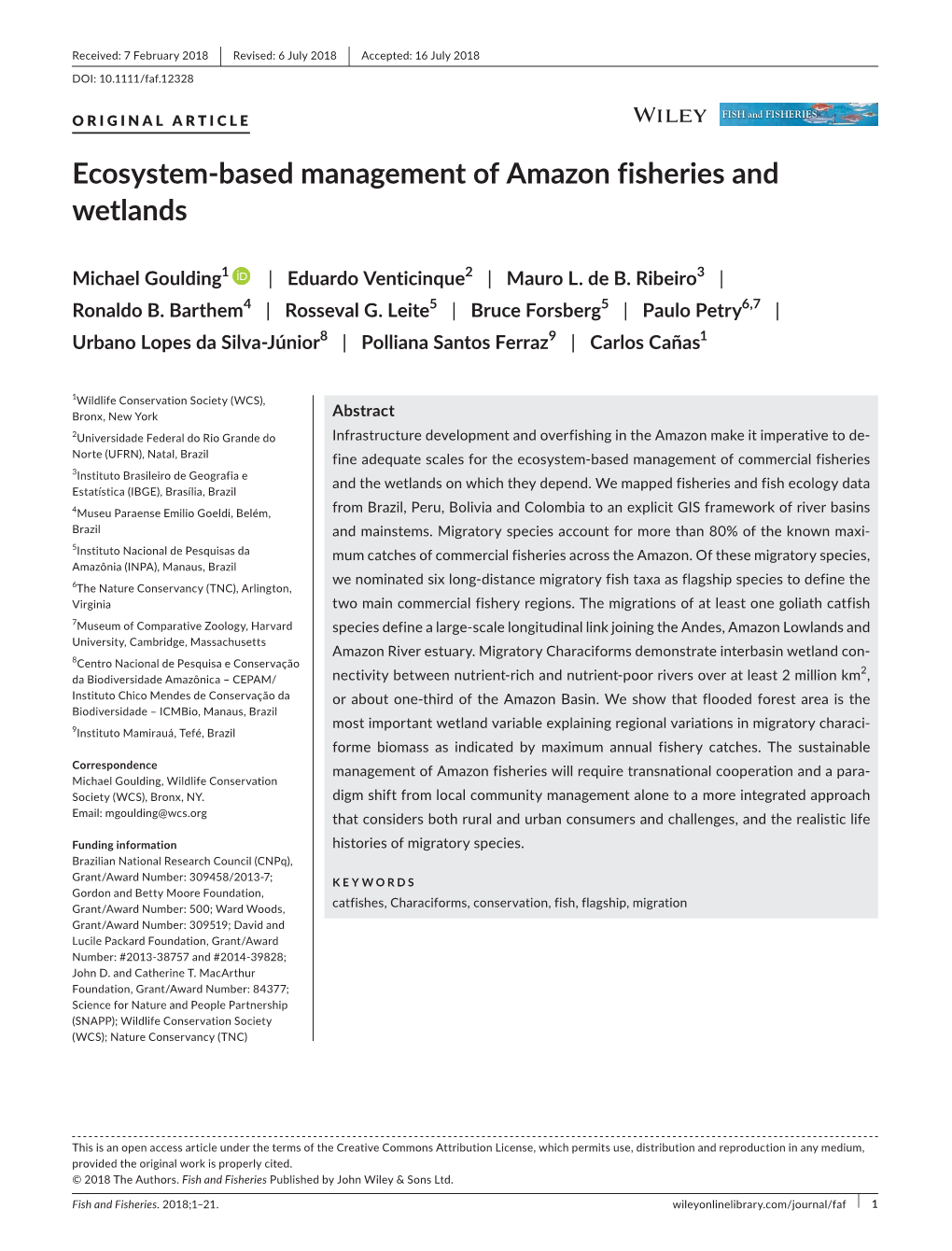 Based Management of Amazon Fisheries and Wetlands