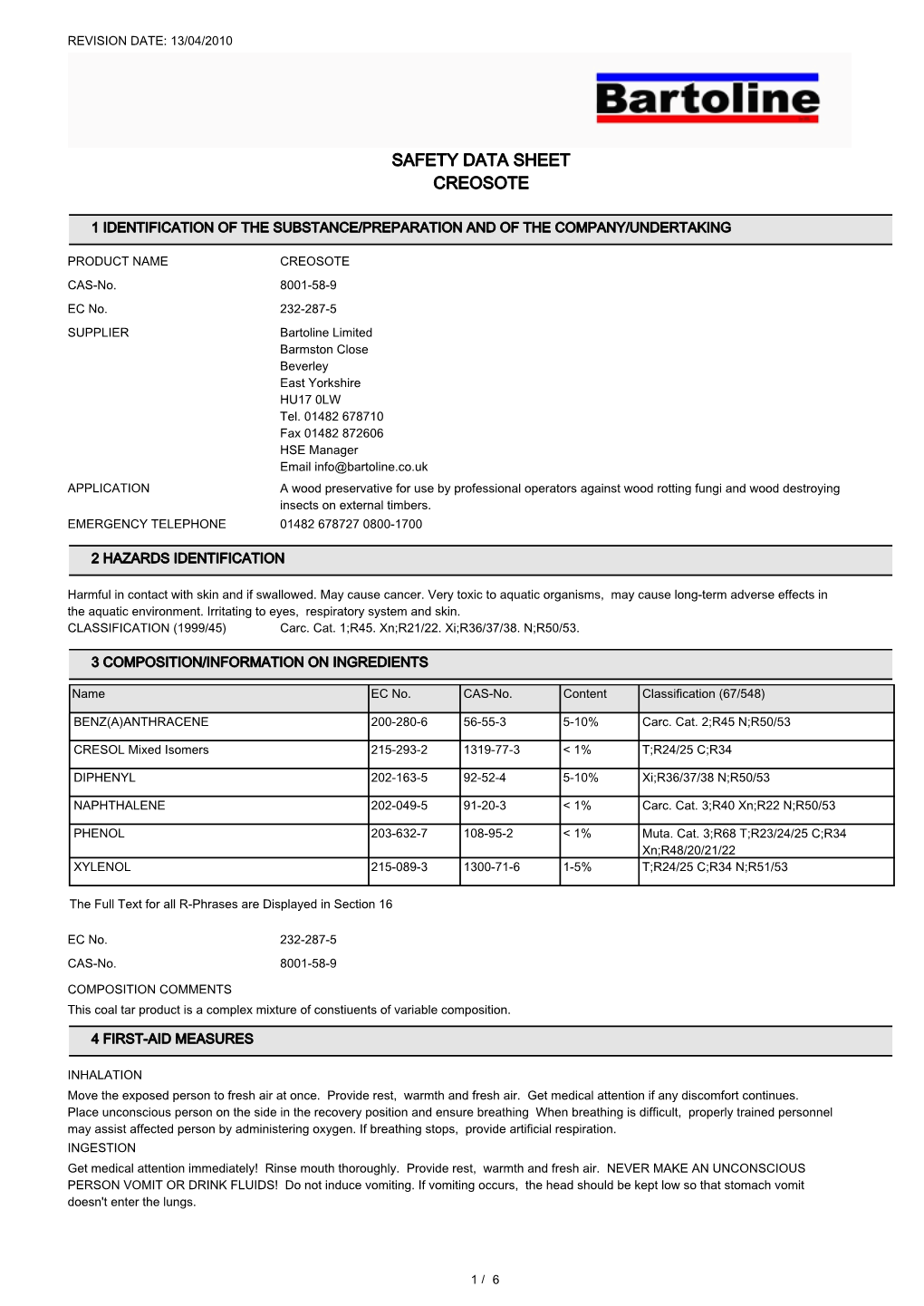 Safety Data Sheet Creosote