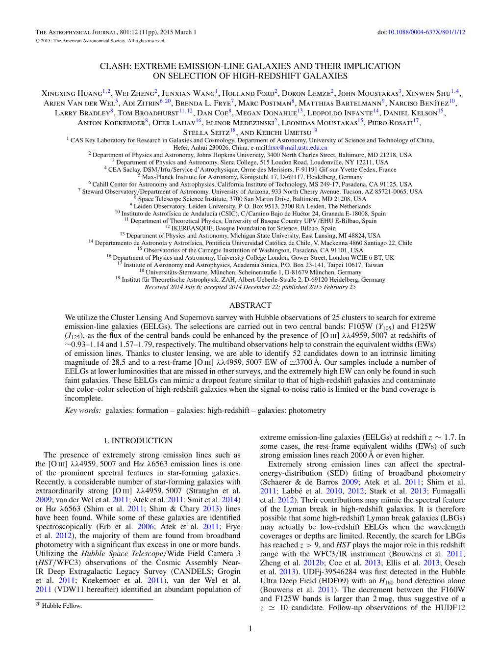 Clash: Extreme Emission-Line Galaxies and Their Implication on Selection of High-Redshift Galaxies