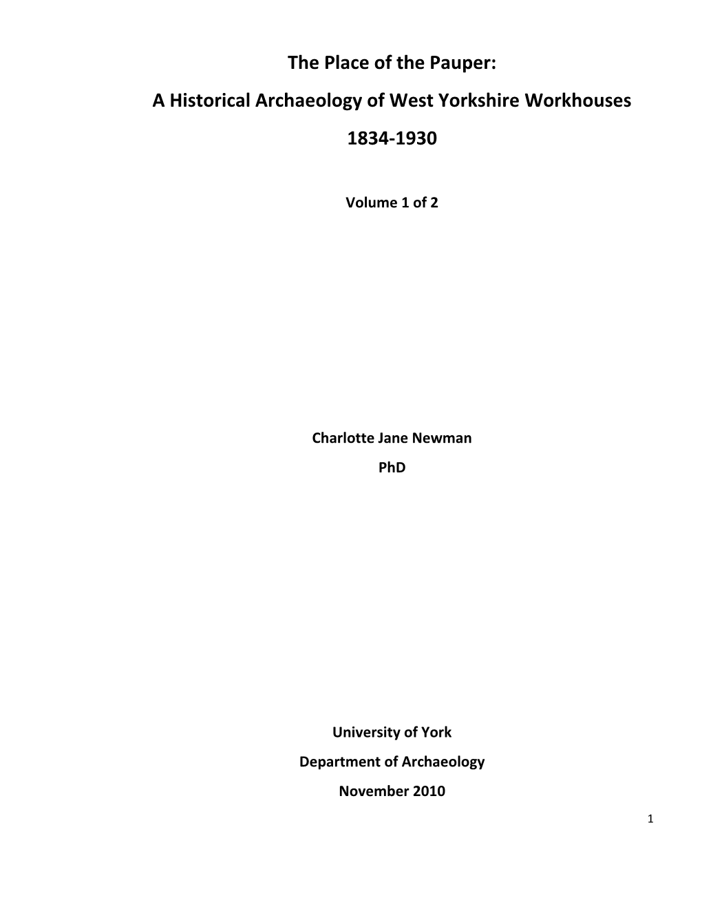 A Historical Archaeology of West Yorkshire Workhouses 1834-1930