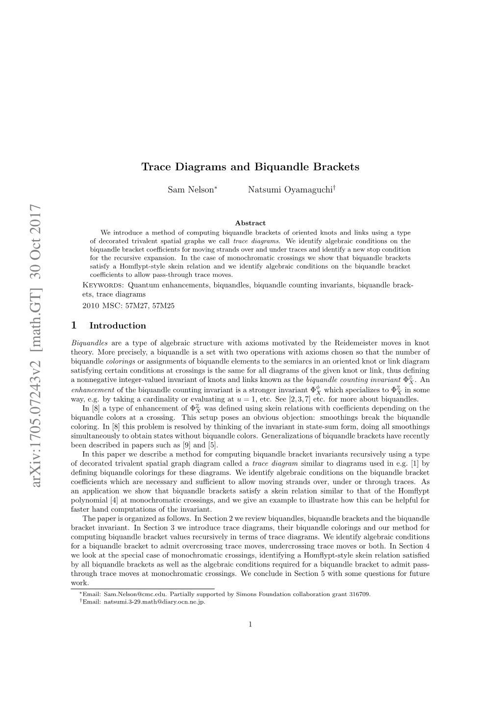 Arxiv:1705.07243V2 [Math.GT] 30 Oct 2017