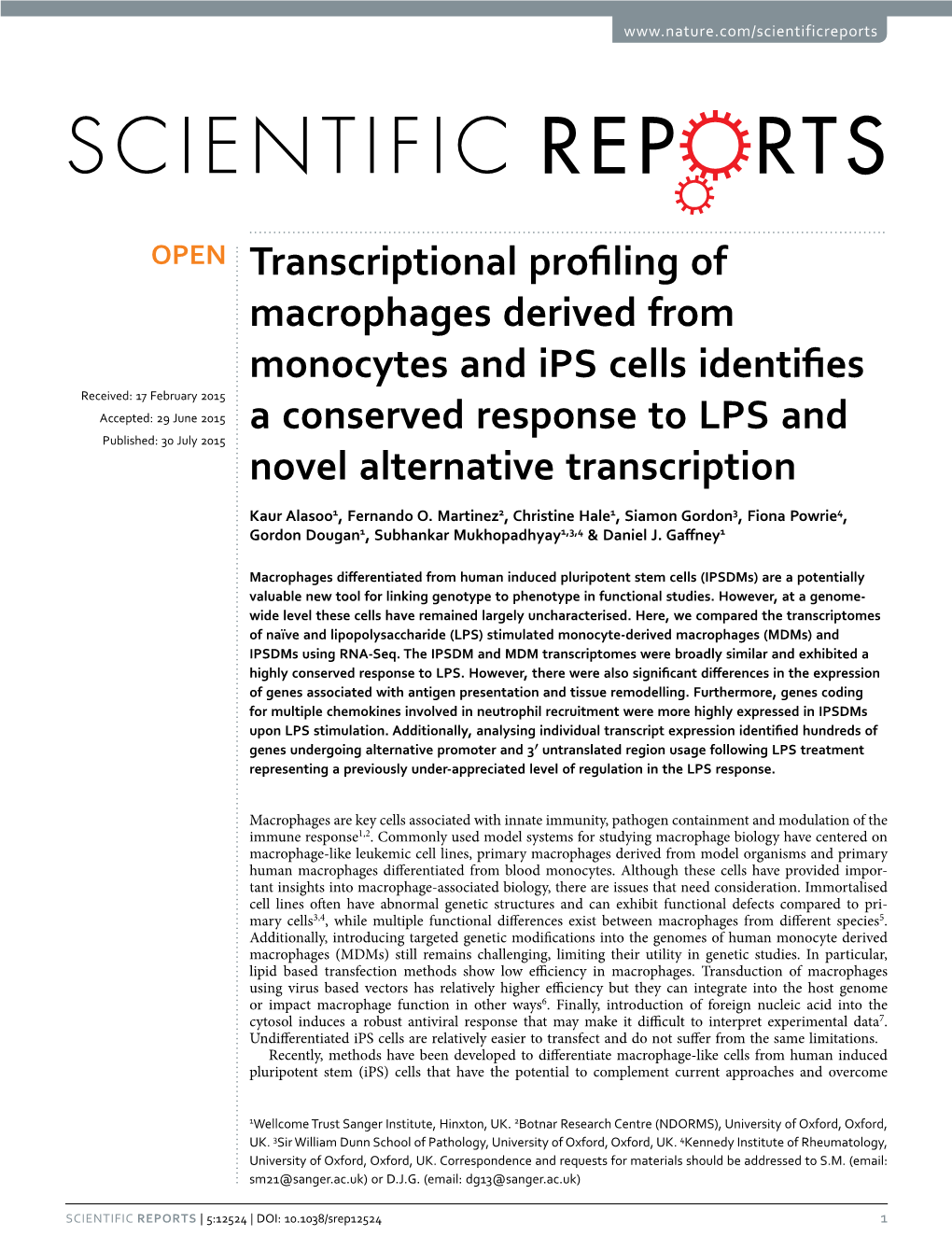 Transcriptional Profiling of Macrophages Derived From