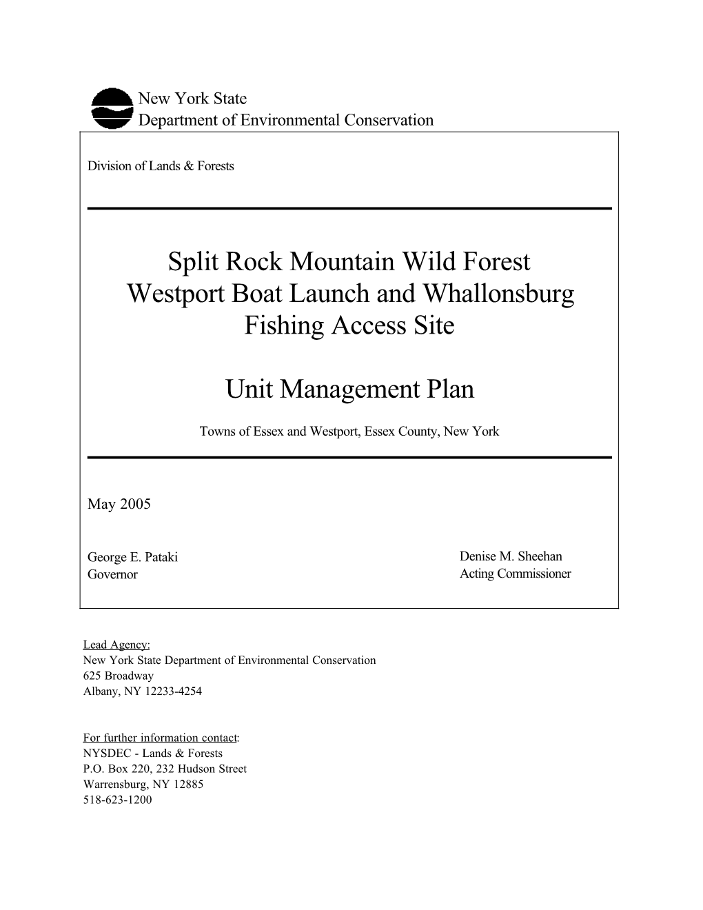 Split Rock Mountain Wild Forest Unit Management Plan