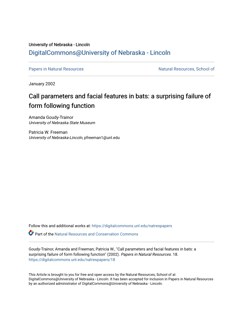 Call Parameters and Facial Features in Bats: a Surprising Failure of Form Following Function