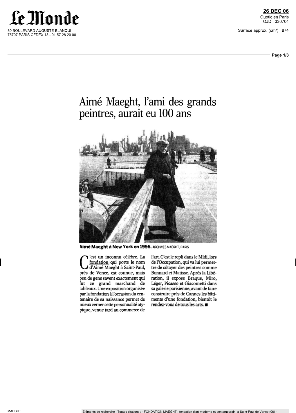 Aimé Maeght, L'ami Des Grands Peintres, Aurait Eu 100 Ans
