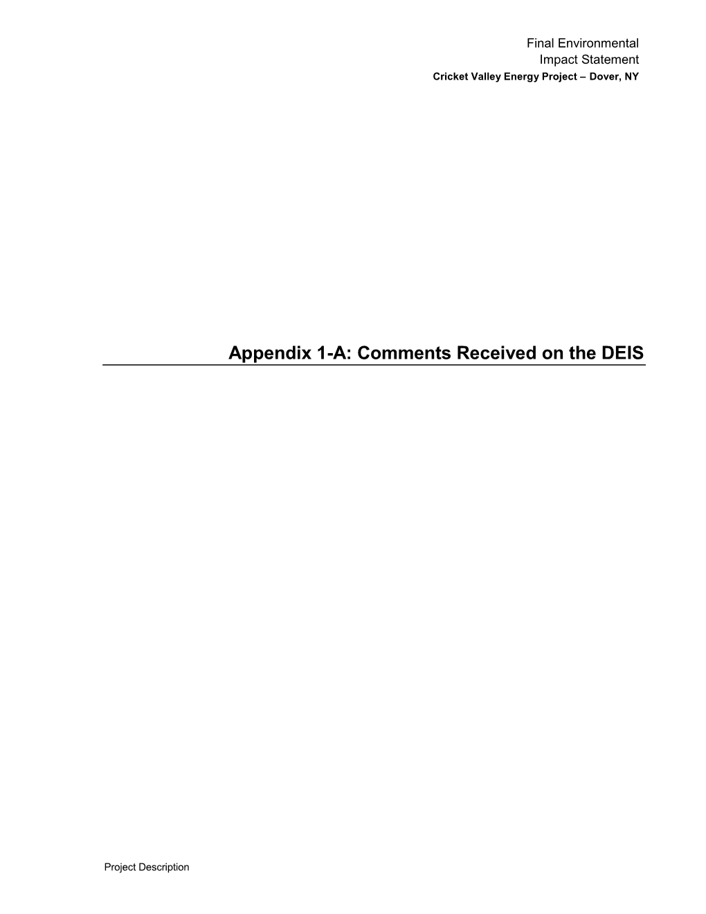 Appendix 1-A: Comments Received on the DEIS