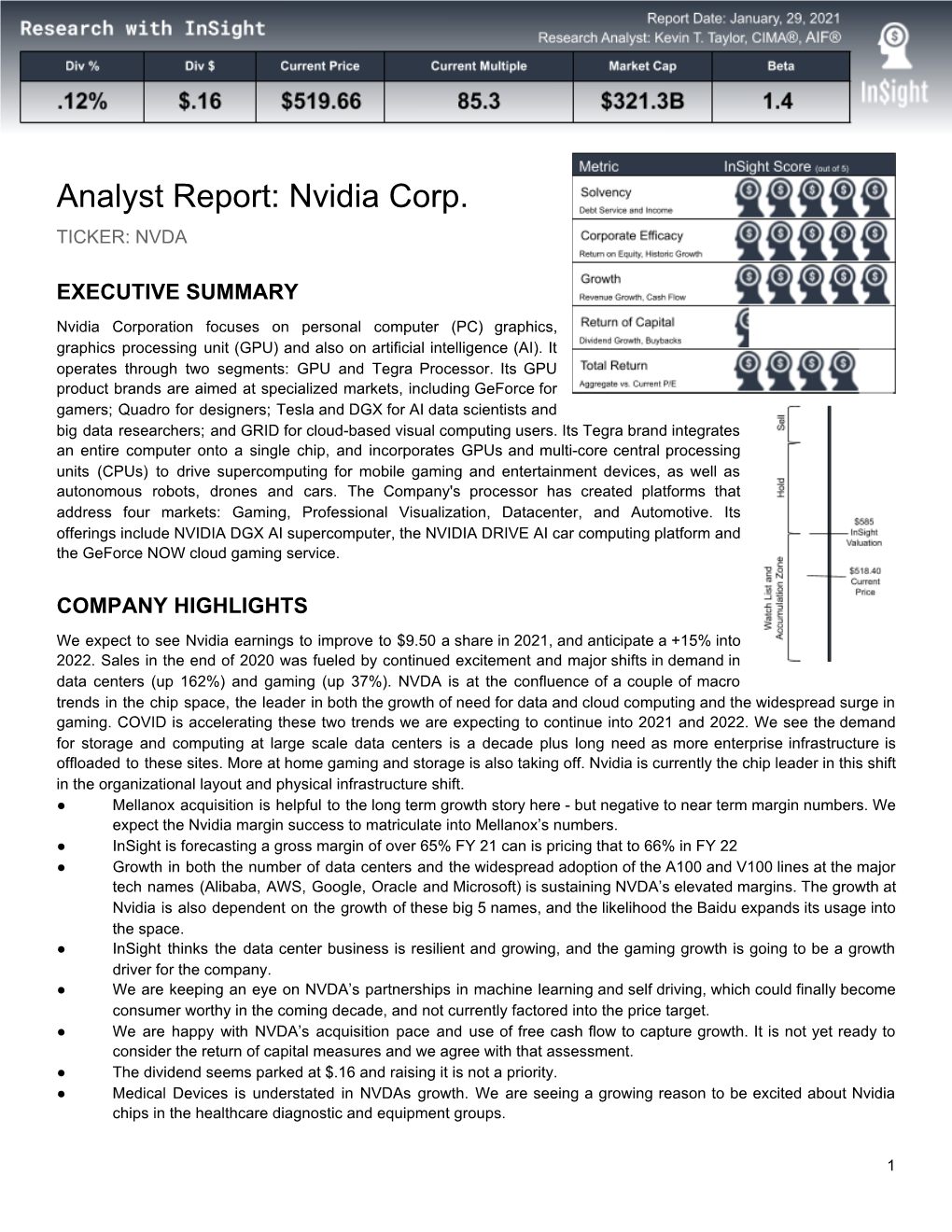 Analyst Report: Nvidia Corp. TICKER: NVDA