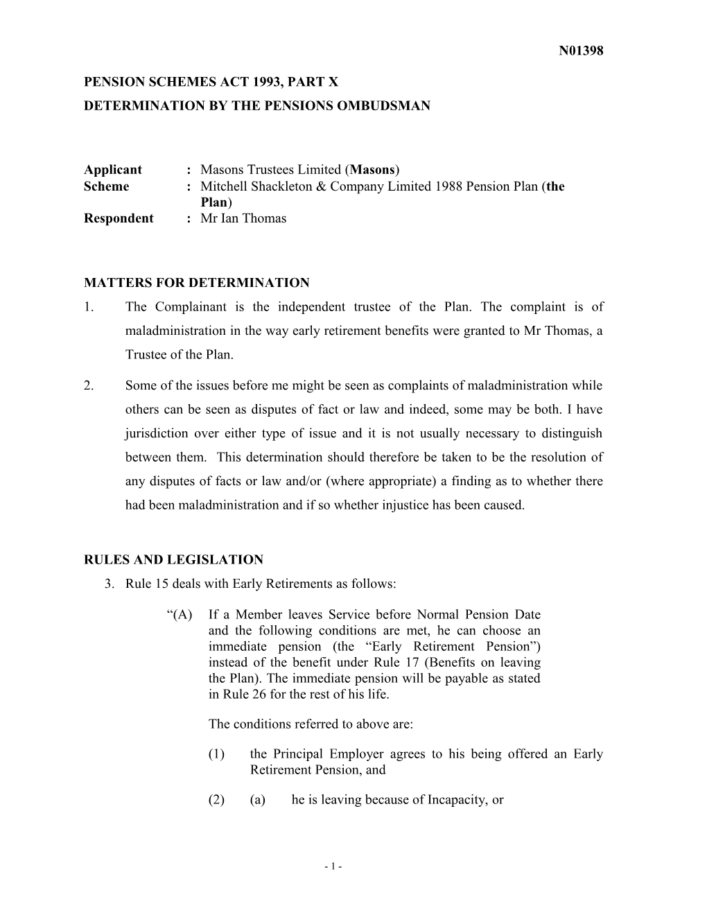 Pension Schemes Act 1993, Part X s27