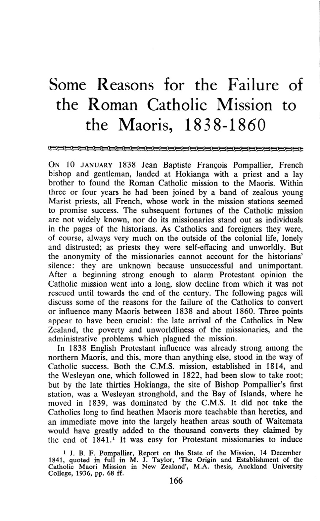 Some Reasons for the Failure of the Roman Catholic Mission to the Maoris, 1838-1860