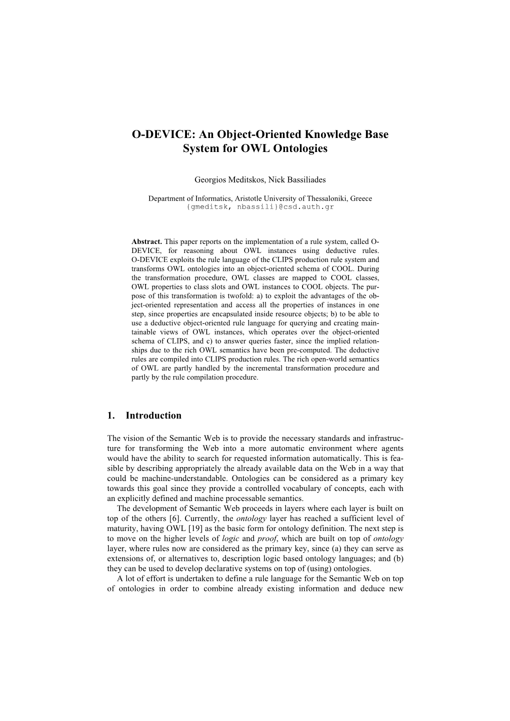 O-DEVICE: an Object-Oriented Knowledge Base System for OWL Ontologies