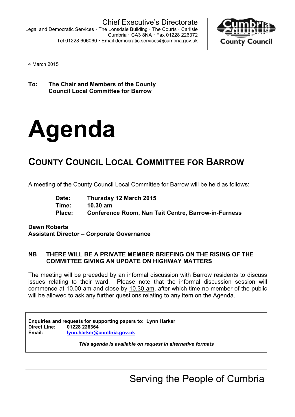 (Public Pack)Agenda Document for County Council Local Committee