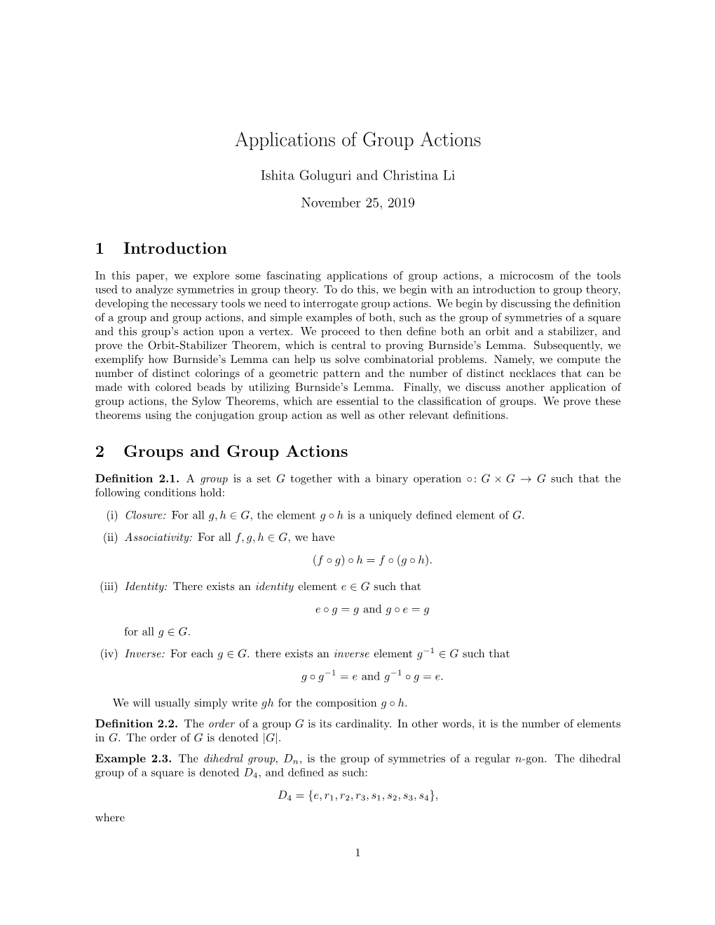 Applications of Group Actions