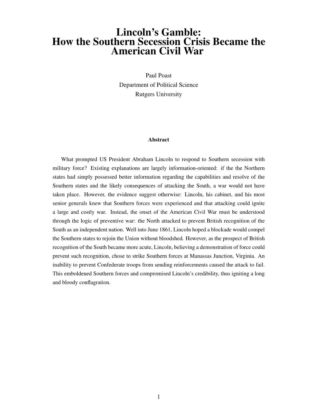 How the Southern Secession Crisis Became the American Civil War