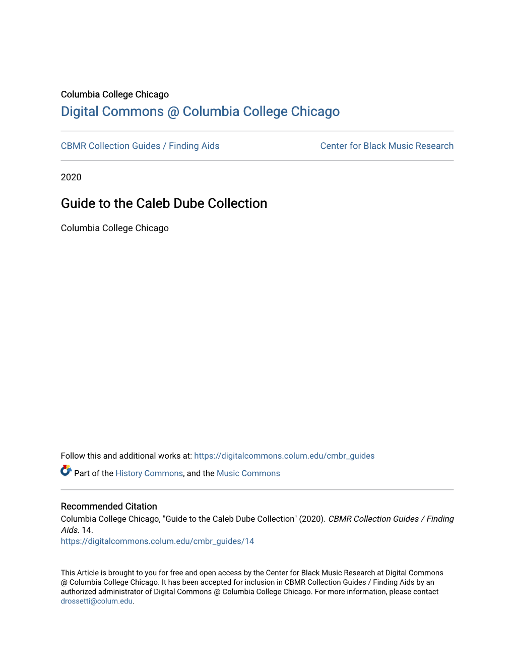 Guide to the Caleb Dube Collection